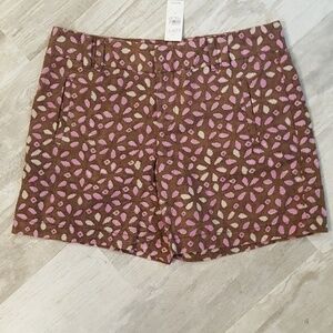Ann Taylor Loft Linen Blend Brown & Pink Print Shorts - NWT Sz 4